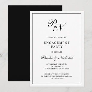 Black and White Classic Elegant Engagement Party Invitation