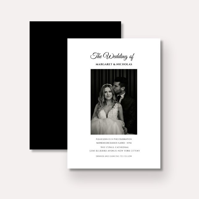 black and white classic elegant  photo wedding invitation (Creator Uploaded)