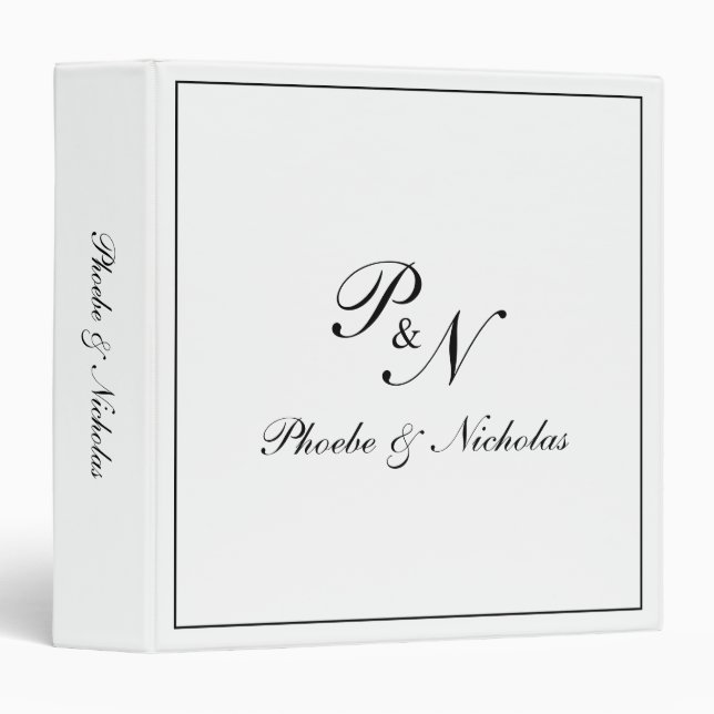Black and White Classic Elegant Wedding 3 Ring Binder (Front/Spine)