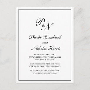 Black and White Classic Elegant Wedding Announcement Postcard