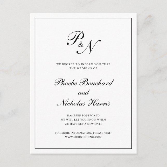 Black and White Classic Elegant Wedding Announcement Postcard (Front)