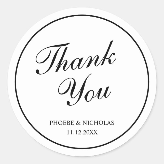 Black and White Classic Elegant Wedding Classic Round Sticker (Front)