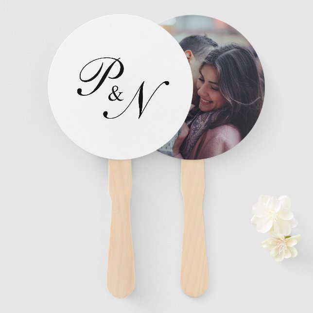 Black and White Classic Elegant Wedding Hand Fan (Front and Back)