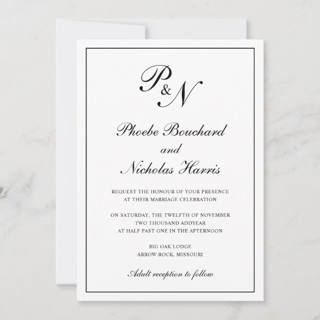 Black and White Classic Elegant Wedding Invitation (Front)