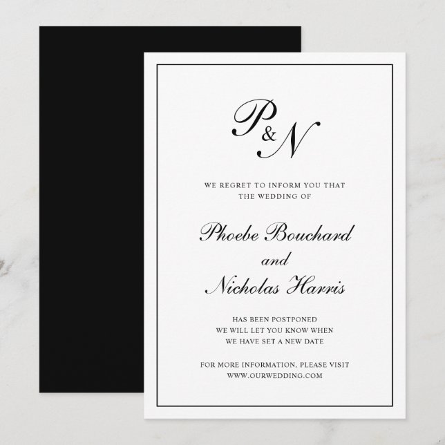 Black and White Classic Elegant Wedding Invitation (Front/Back)