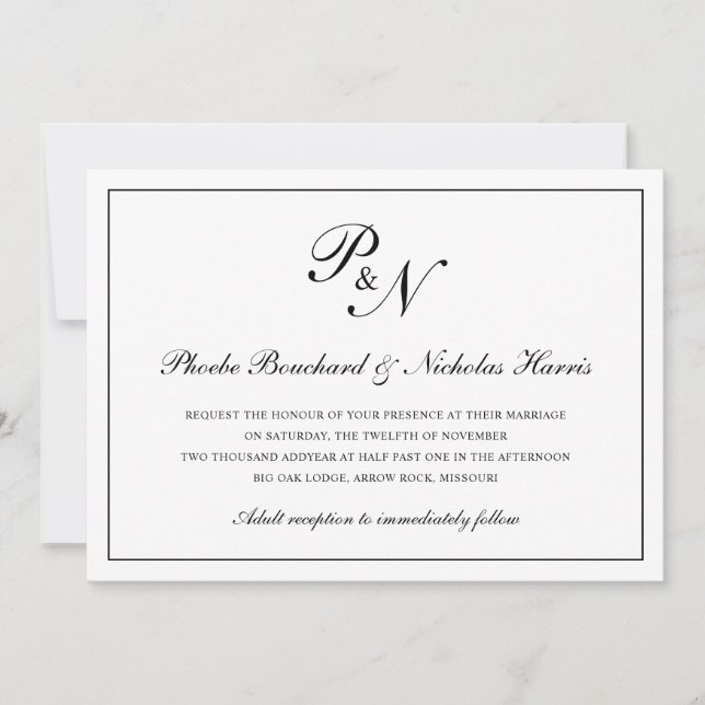 Black and White Classic Elegant Wedding Invitation (Front)