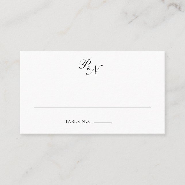 Black and White Classic Elegant Wedding Place Card (Front)