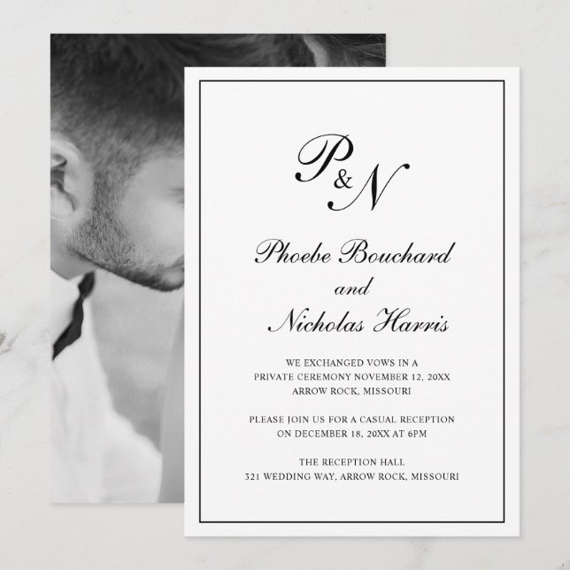 Black and White Classic Elegant Wedding Reception Invitation (Front/Back)