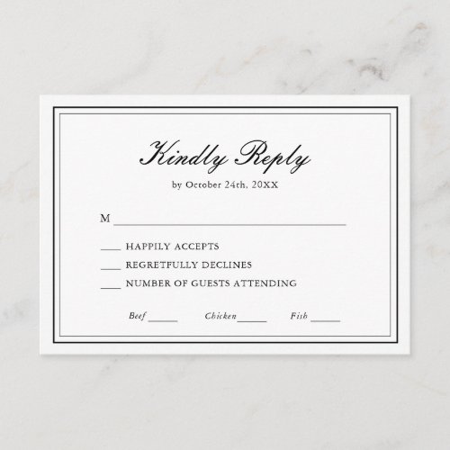 Black and White Classic Elegant Wedding RSVP Card