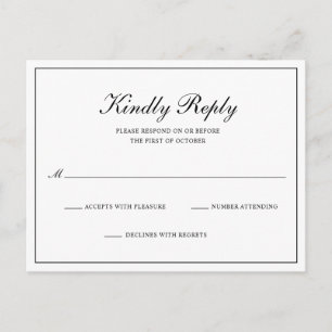 Black and White Classic Elegant Wedding RSVP Invitation Postcard
