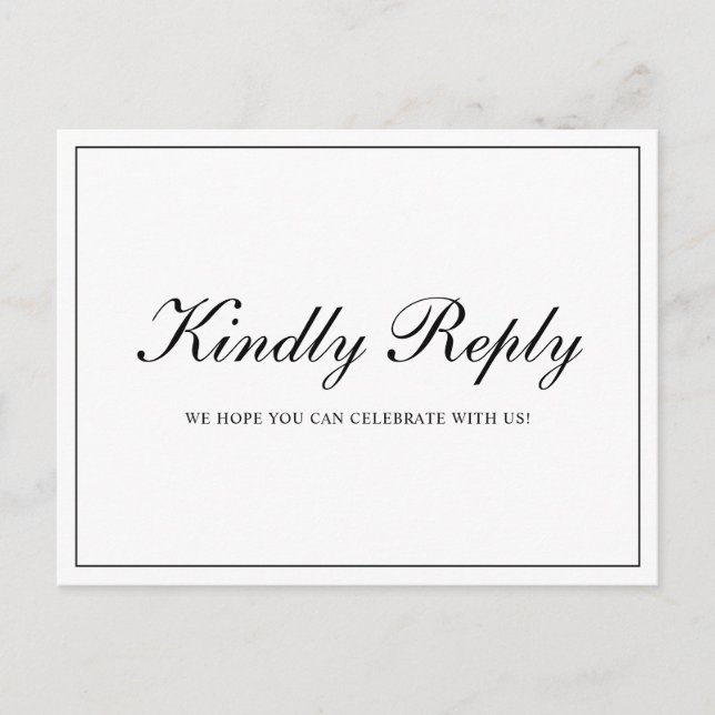 Black and White Classic Elegant Wedding RSVP Invitation Postcard (Front)