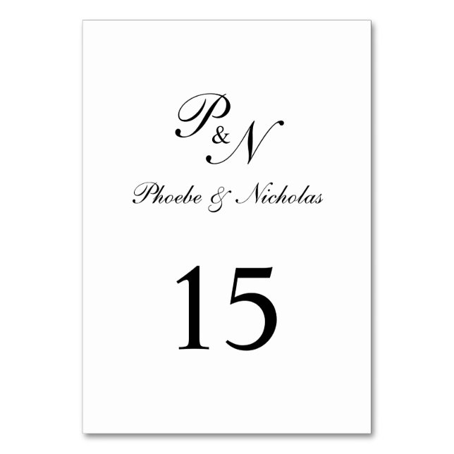 Black and White Classic Elegant Wedding Table Number (Front)