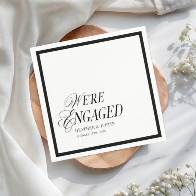 Black and White Classic Formal We're Engaged Napkins (Creator Uploaded)