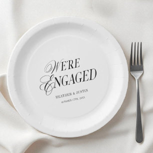 Black and White Classic Formal We're Engaged Paper Plates