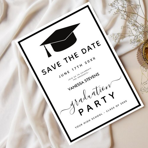 Black And White Classic Graduation Save the Date Invitation