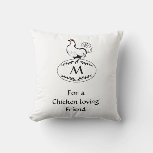 Black and White Classic Hen on a Monogram Egg Throw Pillow