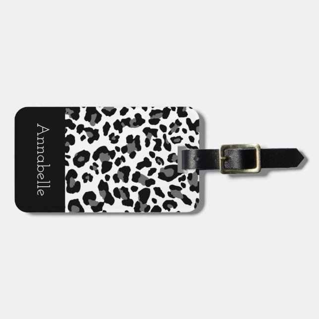 Black and White Classic Leopard Personalize Luggage Tag (Front Horizontal)