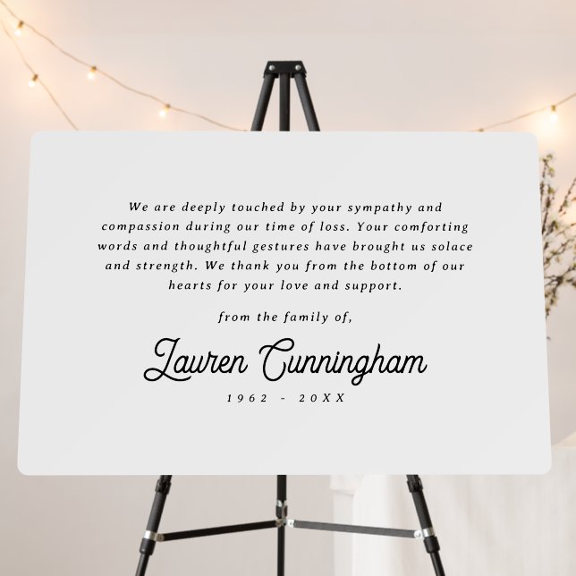 Black and White Classic Minimalist Simple Funeral Foam Board (In Situ (Stand))