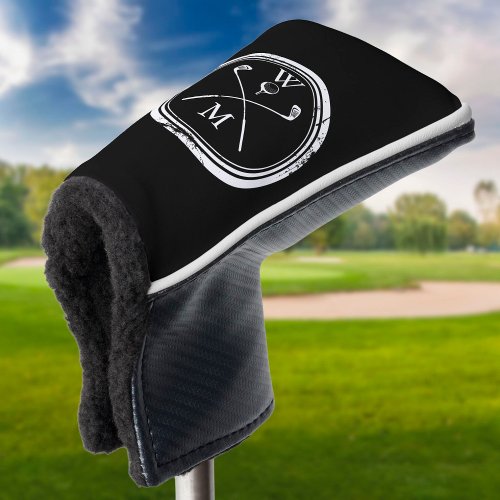 Black and White Classic Modern Monogram Initials Golf Head Cover
