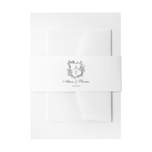 Black and White Classic Monogram Crest Wedding Invitation Belly Band