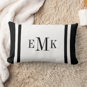Black and White Classic Monogram Lumbar Pillow