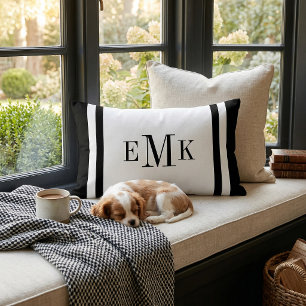 Black and White Classic Monogram Lumbar Pillow