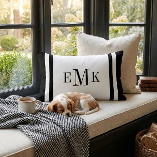 Black and White Classic Monogram Lumbar Pillow
