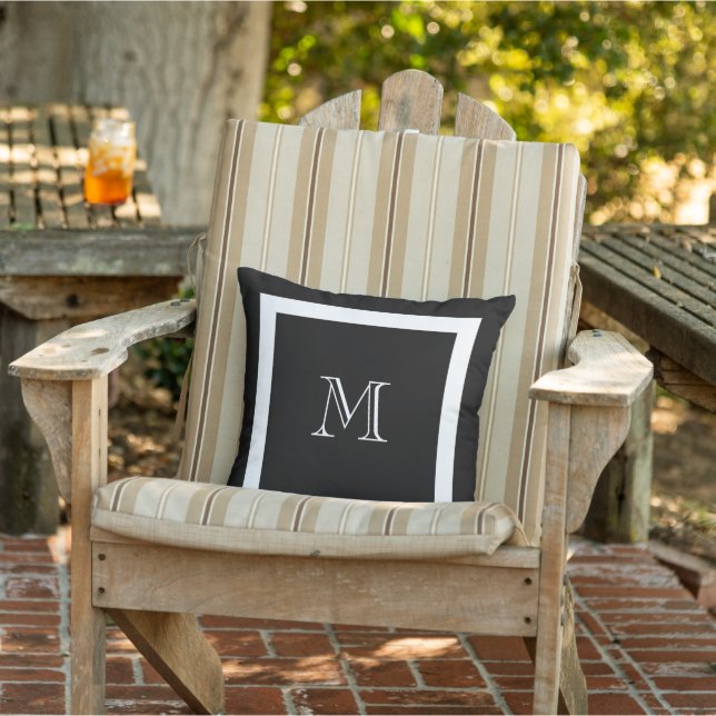 Black and White Classic Monogram Throw Pillow (Chair)