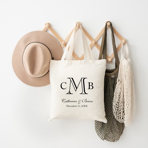 Black and White Classic Monogram Wedding Favor Tote Bag