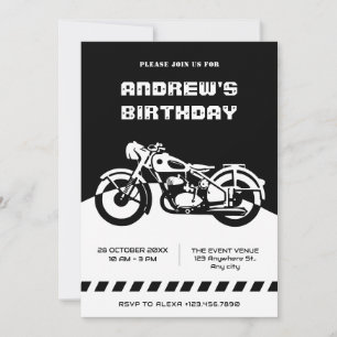Black and White Classic Motorcycle birthday Invitation