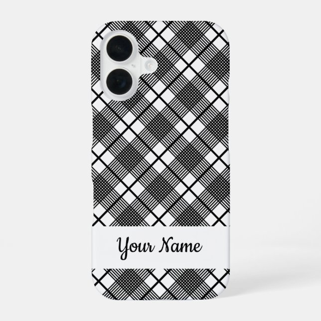 Black and White Classic Plaid Pattern Editable Iphone Case (Back)