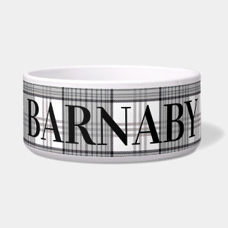 Black and White Classic Plaid Personalized Dog Bowl