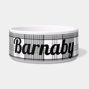Black and White Classic Plaid Personalized Dog Bowl
