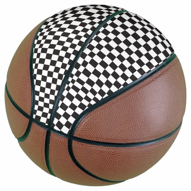Black And White Classic Retro Checkered Pattern Basketball (Angled)