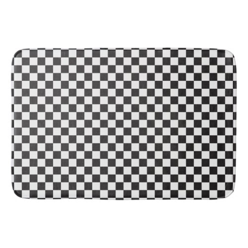 Black And White Classic Retro Checkered Pattern Bathroom Mat