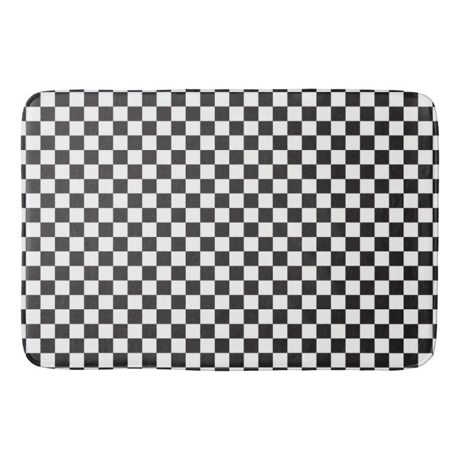 Black And White Classic Retro Checkered Pattern Bathroom Mat (Front)