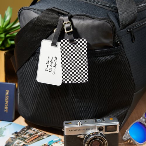 Black And White Classic Retro Checkered Pattern Luggage Tag