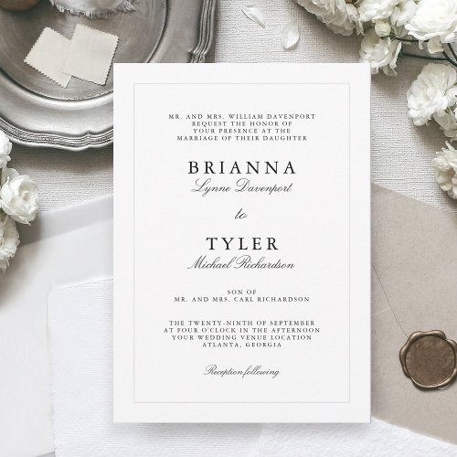 Black and White Classic Simple Elegant Wedding Invitation