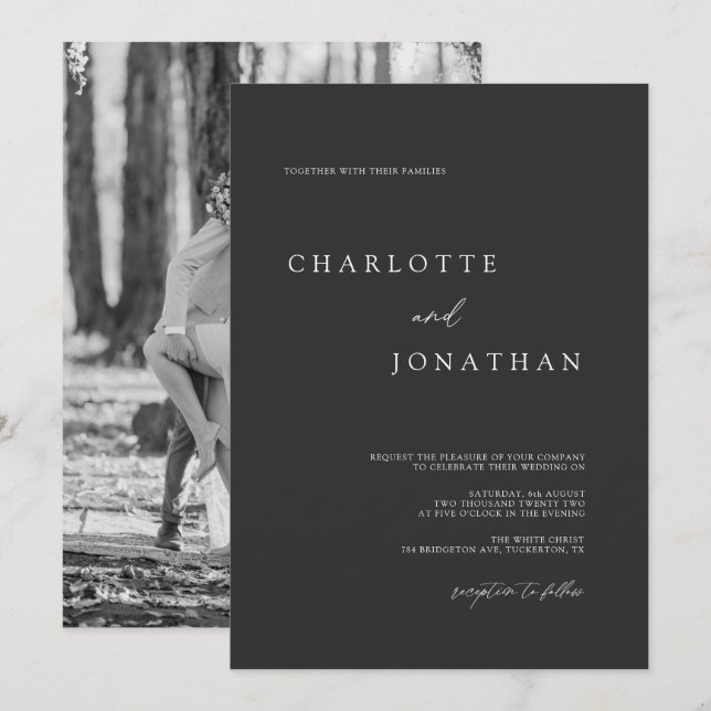 Black and White Classic Simple Photo Wedding Invitation (Front/Back)
