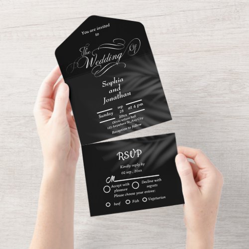 black and white classic simple wedding  all in one invitation