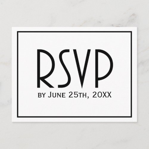 Black and White Classic Simple Wedding RSVP Invitation Postcard