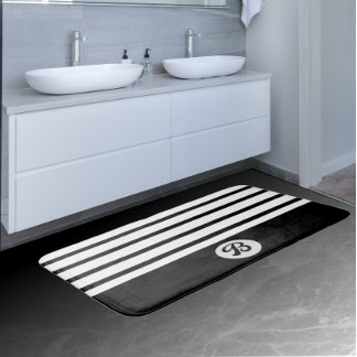Black and white classic stripes with monogram  bath mat