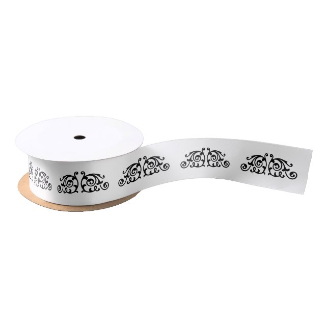 Black and White Classic Stylish Swirl Pattern Satin Ribbon (Spool)