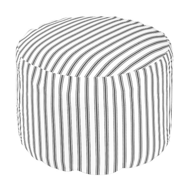 Black and White Classic Ticking Stripes Pouf (Angled Front)