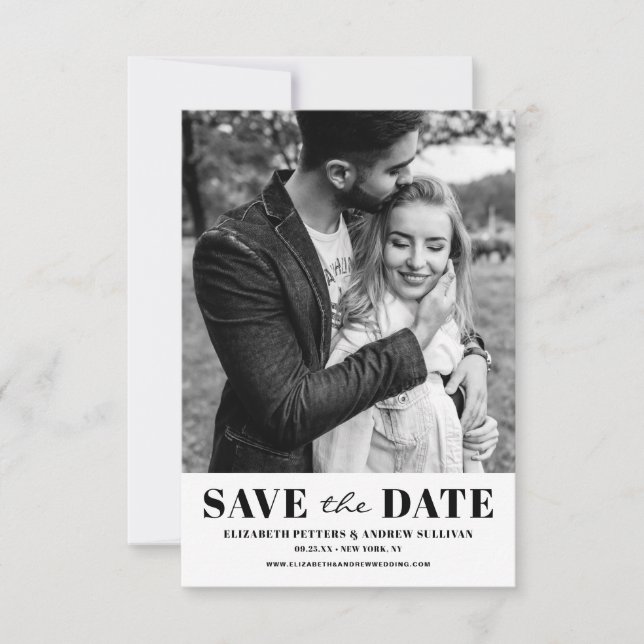 Black and White Classic Typography Photo Save The Date (Front)