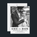 Black and White Classic Typography Photo Save The Date<br><div class="desc">Black and White Classic Typography Photo Save the Date Announcement. Customizable save the date announcement featuring black classic typography and stripes back pattern. Personalized by adding your own photo and details. Other colors are available.</div>