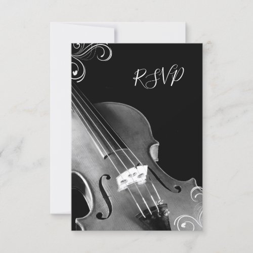 Black and White Classical Violin Wedding RSVP Card