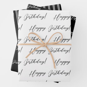 Black and White Classy Birthday Wrapping Paper Sheets
