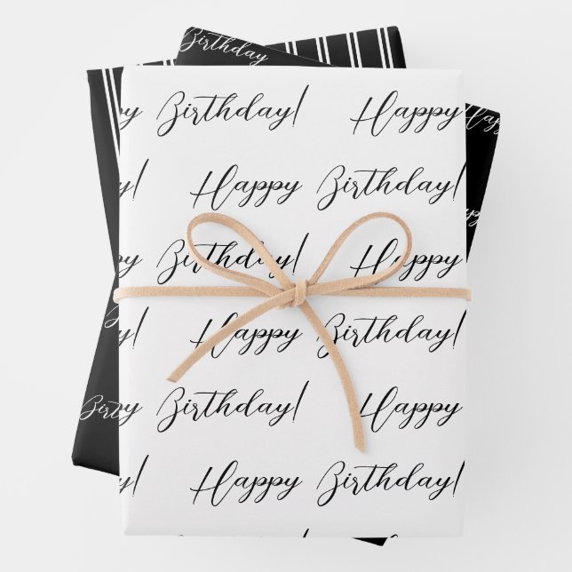 Black and White Classy Birthday  Wrapping Paper Sheets (In situ)