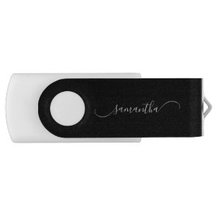 Black and White Classy Curved Swash Signature Flash Drive